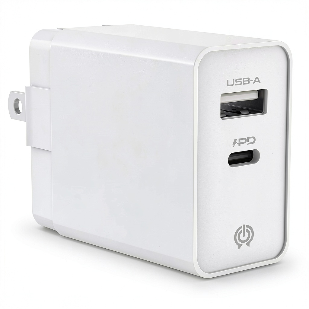 Installing Overtime 38W Dual Port Wall Charger on a wooden desk