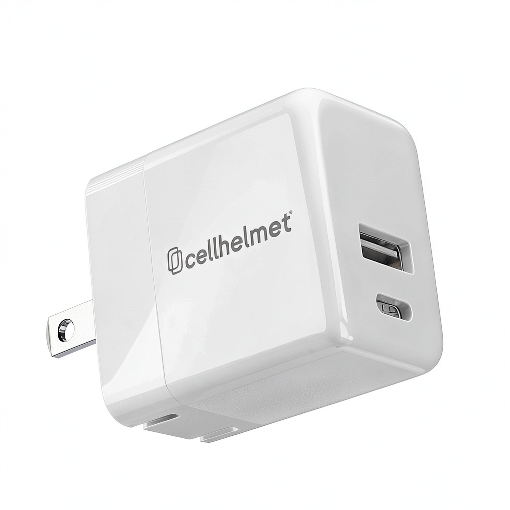 Cellhelmet PD Wall Charger plugged into a wall outlet with devices connected