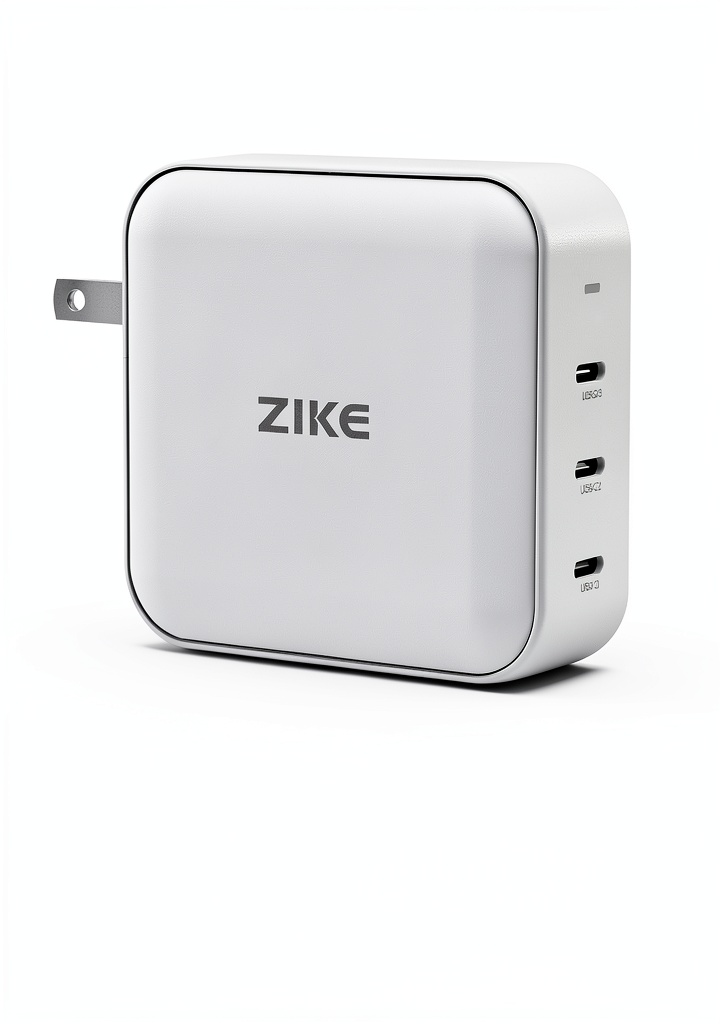 ZIKE 140W 3-in-1 Fast Charger showing compact design and foldable plugs