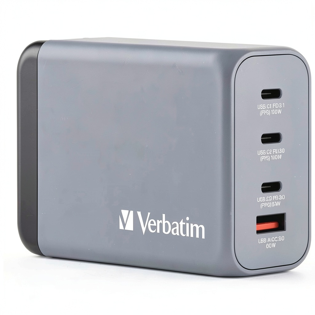 Verbatim GaN wall charger showing compact design and multiple ports