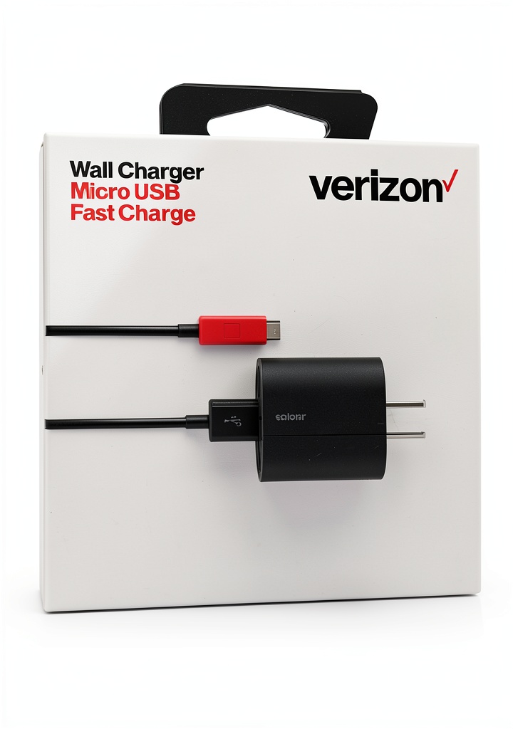 Installing Verizon 24W Wall Charger Fast Charging Micro USB Travel Design on a wooden desk