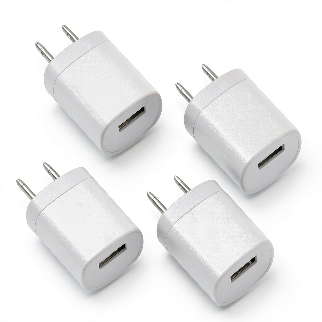 Universal USB wall charger plugged into an outlet with multiple devices connected