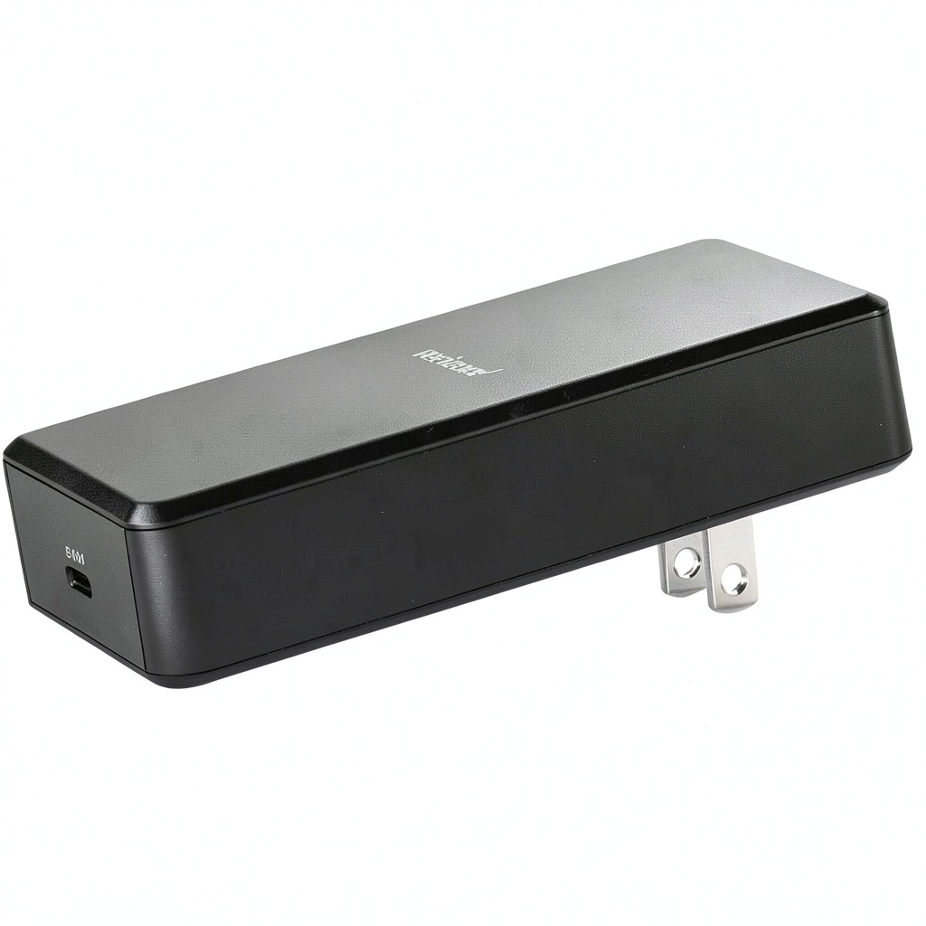 Verizon 65W GaN USB-C Wall Charger in matte black with foldable prongs