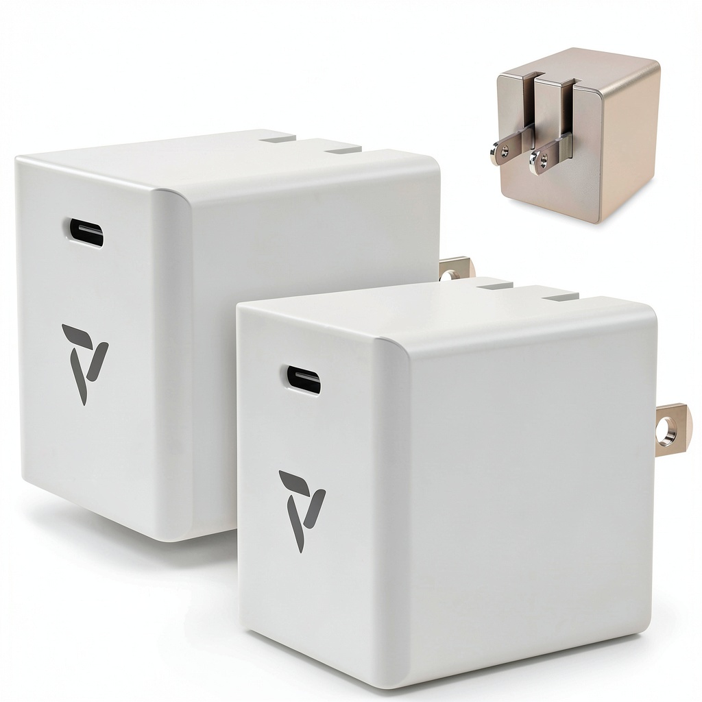 Vena 30W USB-C Foldable Travel Charger shown with foldable plug and connected to an iPhone