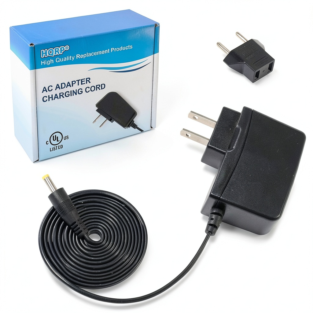 HQRP AC adapter connected to Gateway DC-T50 camera on a desk