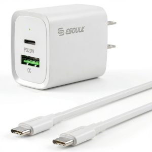 Esoulk 20W Fast Charger Dual Port PD QC Wall Adapter-0