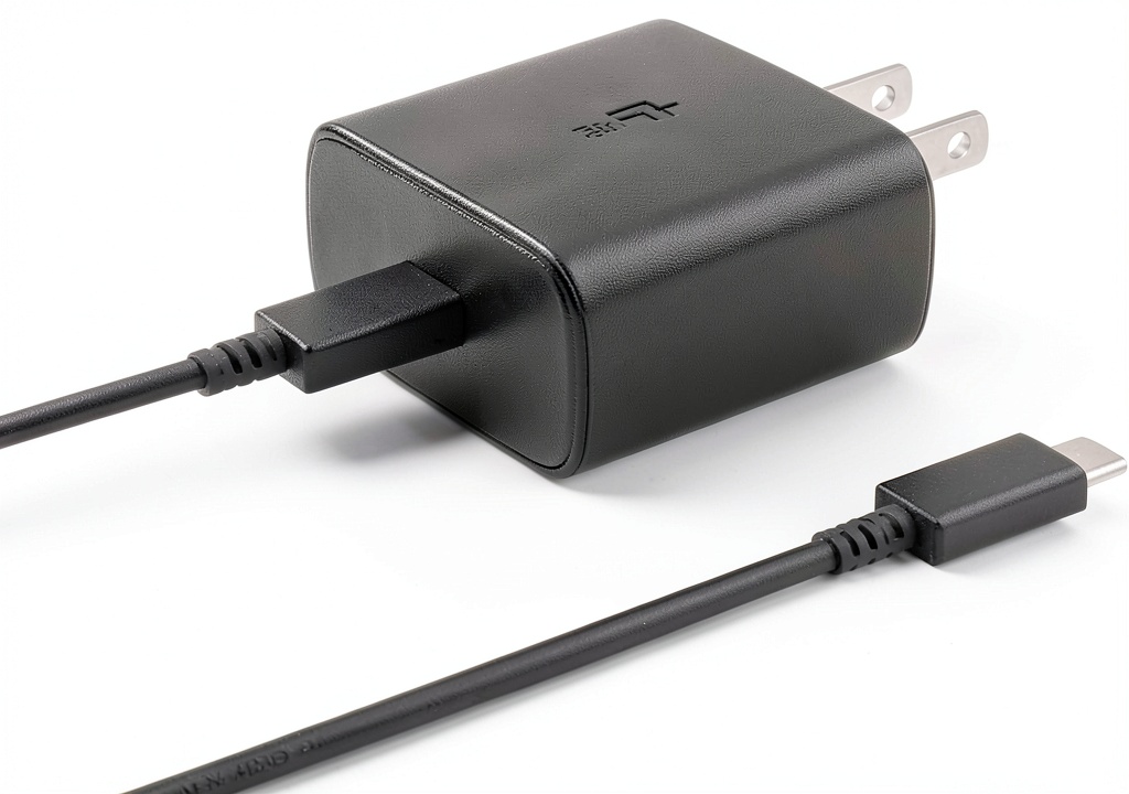 Samsung 45W USB-C Fast Charger plugged into a wall outlet