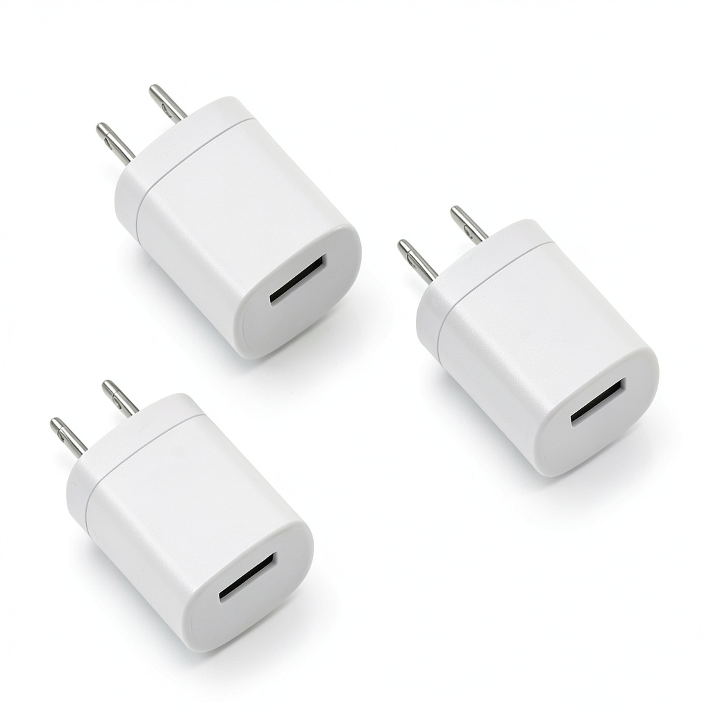 Universal USB wall charger plugged into an outlet with multiple devices connected
