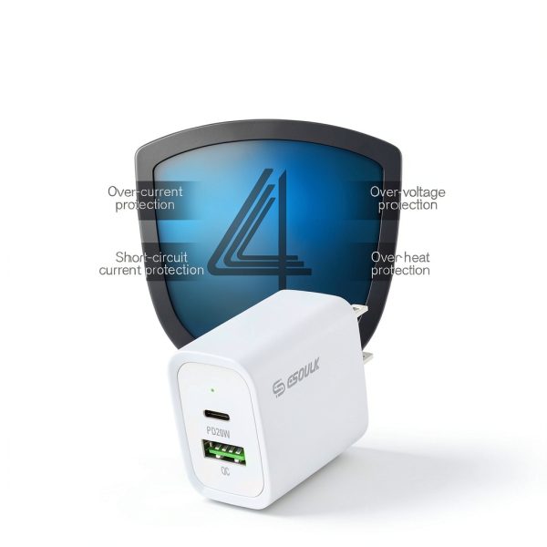 Esoulk 20W Fast Charger Dual Port PD QC Wall Adapter-2